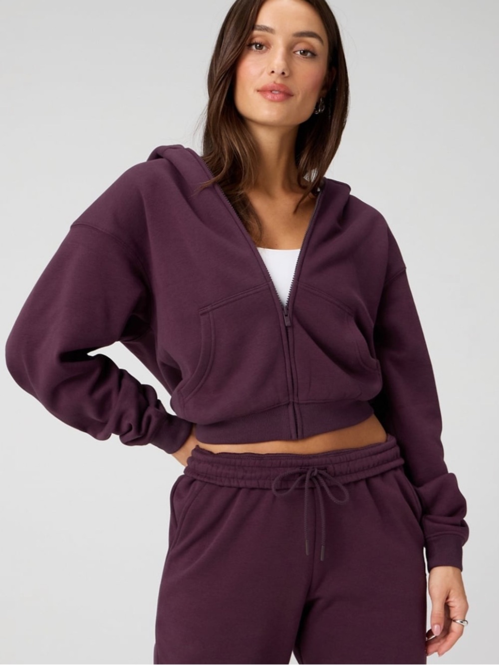 Fabletics Cropped Zip Hoodie in Plum